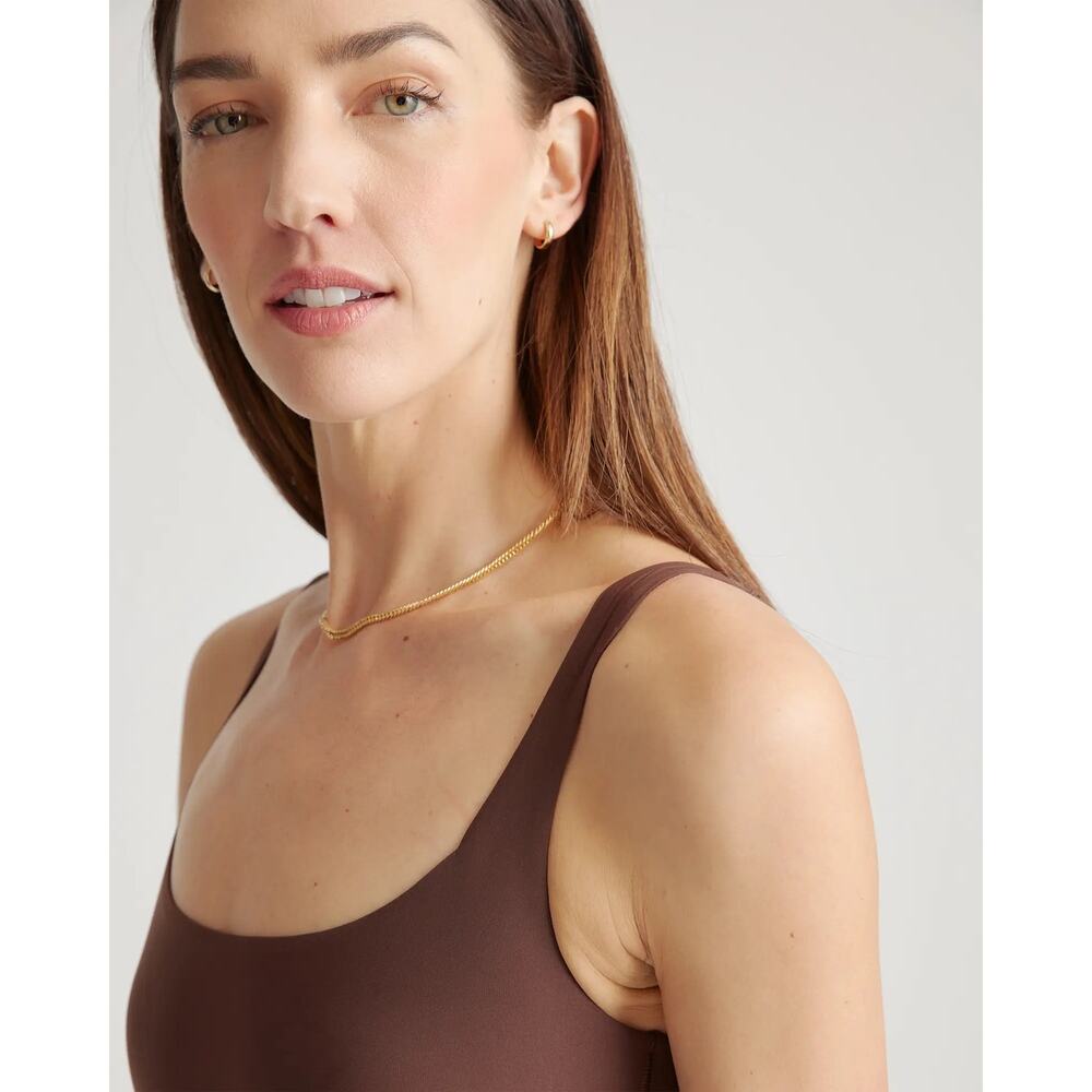 Quince Second Skin Square Neck Tank Bodysuit Brown Medium NEW - Picture 9 of 11